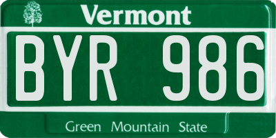 VT license plate BYR986