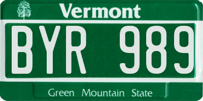 VT license plate BYR989