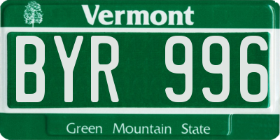 VT license plate BYR996