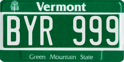 VT license plate BYR999