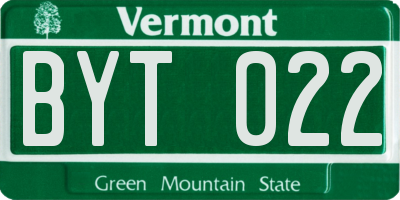 VT license plate BYT022