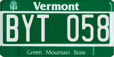 VT license plate BYT058