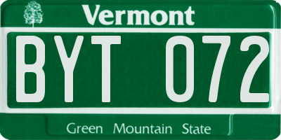 VT license plate BYT072