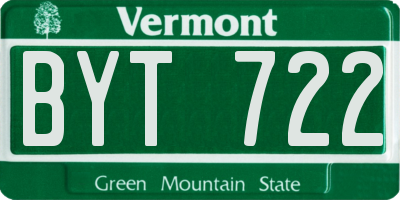 VT license plate BYT722