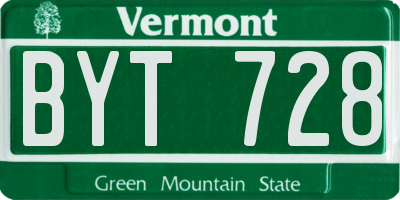 VT license plate BYT728