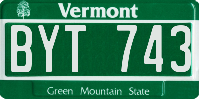 VT license plate BYT743