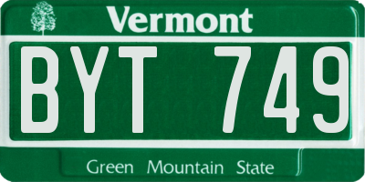 VT license plate BYT749