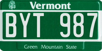 VT license plate BYT987