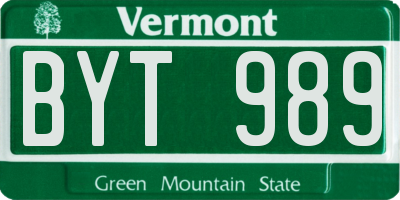 VT license plate BYT989