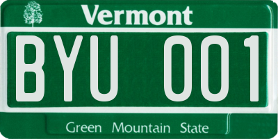 VT license plate BYU001