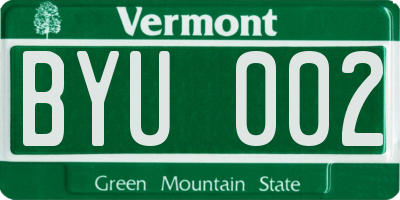 VT license plate BYU002