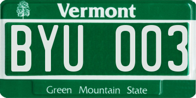 VT license plate BYU003