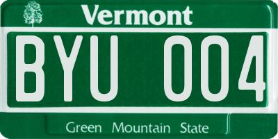VT license plate BYU004