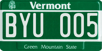 VT license plate BYU005