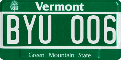 VT license plate BYU006