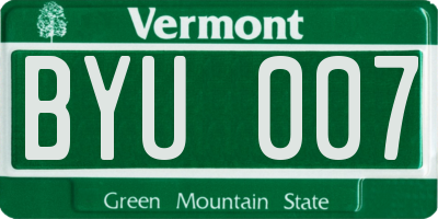 VT license plate BYU007