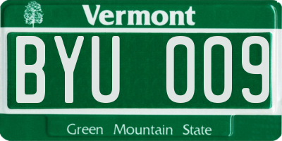 VT license plate BYU009