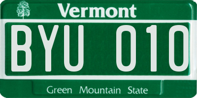 VT license plate BYU010