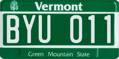 VT license plate BYU011