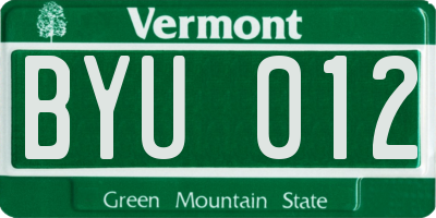 VT license plate BYU012