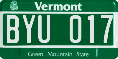 VT license plate BYU017