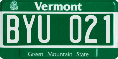 VT license plate BYU021