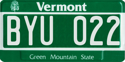 VT license plate BYU022