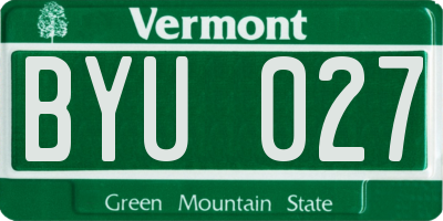 VT license plate BYU027