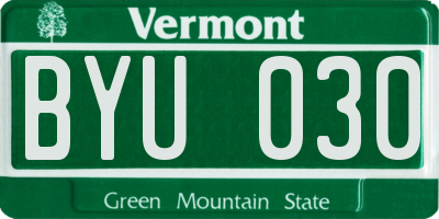 VT license plate BYU030
