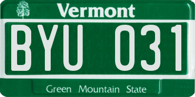 VT license plate BYU031
