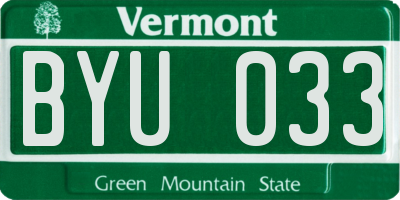 VT license plate BYU033