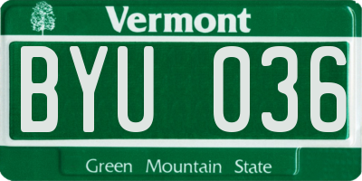 VT license plate BYU036