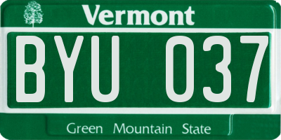 VT license plate BYU037