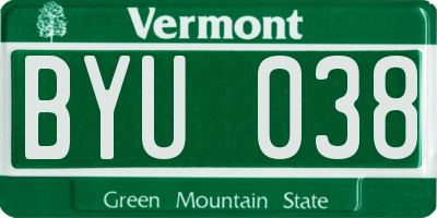 VT license plate BYU038