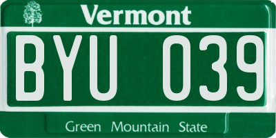 VT license plate BYU039