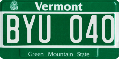 VT license plate BYU040