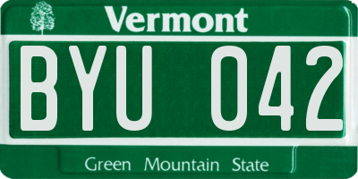 VT license plate BYU042