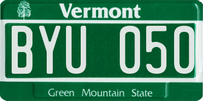 VT license plate BYU050