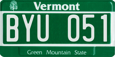 VT license plate BYU051