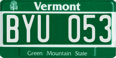 VT license plate BYU053