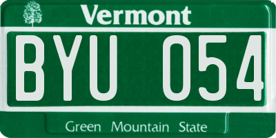 VT license plate BYU054