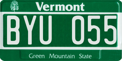 VT license plate BYU055