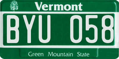 VT license plate BYU058