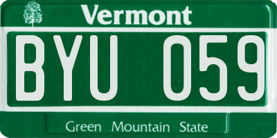 VT license plate BYU059