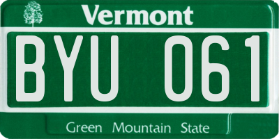 VT license plate BYU061