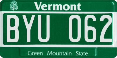 VT license plate BYU062