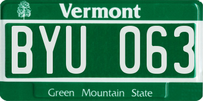 VT license plate BYU063