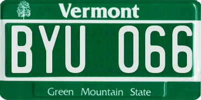 VT license plate BYU066