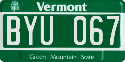 VT license plate BYU067