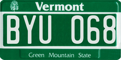 VT license plate BYU068